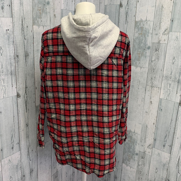 New Hand Printed Womens 3XL Red Cardinal Bird Long Sleeve Plaid Flannel Hoodie - Picture 3 of 4